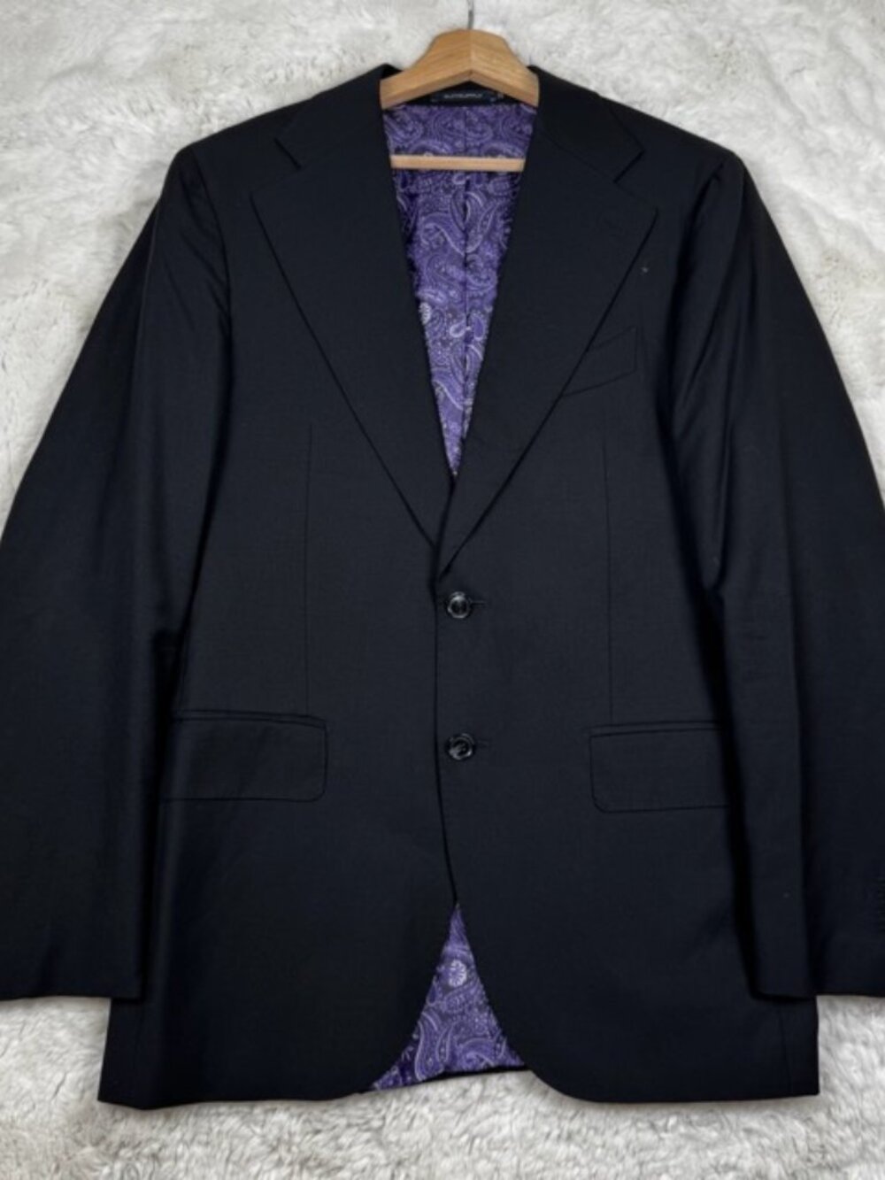 SUITSUPPLY La Spalla Wool Formal Blazer Black Purple Paisley Interior Jacket 40R
